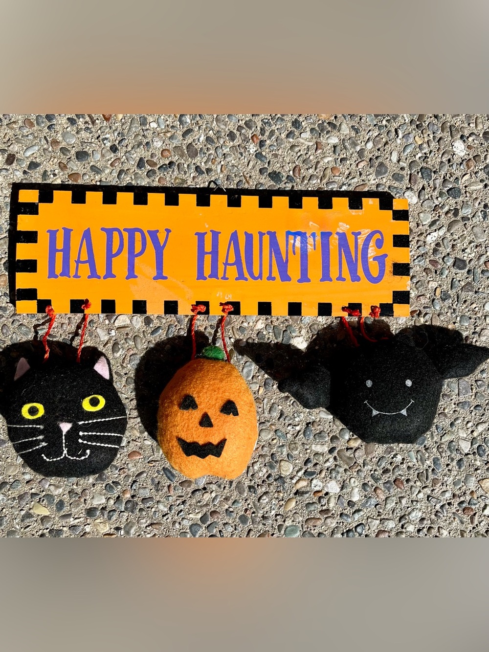 Happy Haunting Plush Halloween Felt Ornament Trio Welcome Sign